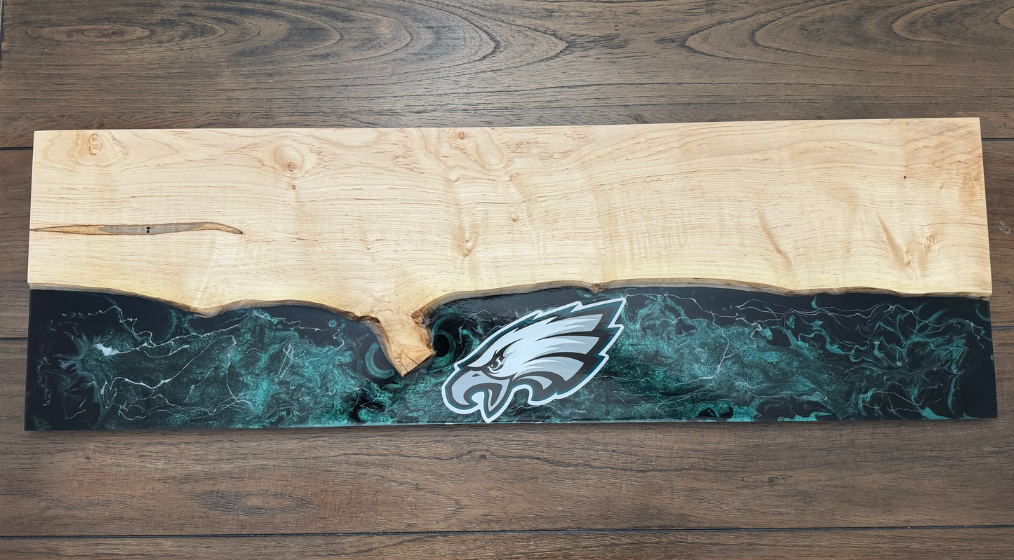 Live edge Maple and Epoxy Philadelphia Eagles sign