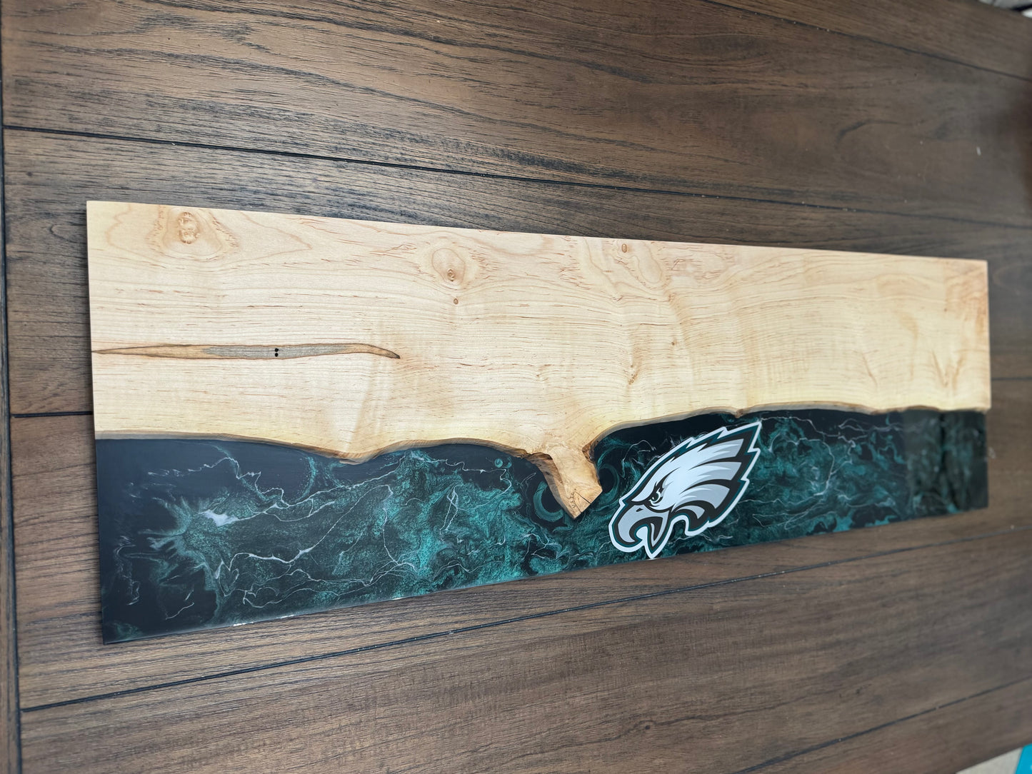 Live edge Maple and Epoxy Philadelphia Eagles sign