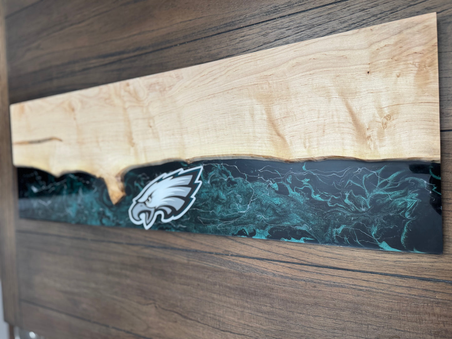 Live edge Maple and Epoxy Philadelphia Eagles sign